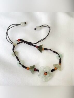 Handcrafted Natural Green Jade Flower Adjustable Bracelet